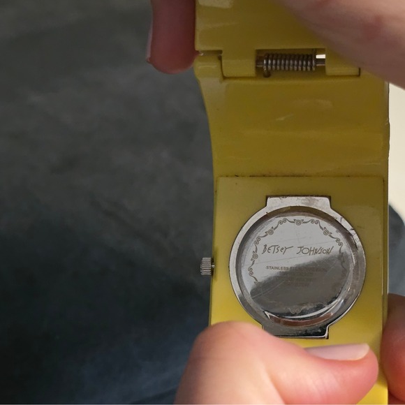 Betsey Johnson Bangle Watch Women OS Yellow Polka Dot Hinged Cuff Quartz - Picture 4 of 7